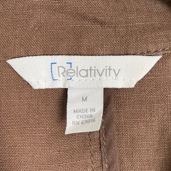 y2k Relativity Brown 100% Linen Utility Jacket Womens M Button Up Lightweight - Picture 4 of 12